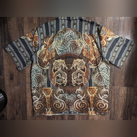 Hawalili Mens Button Down Shirt Brown & Gold Dragon Print Size 2XL Unique! - Picture 12 of 16